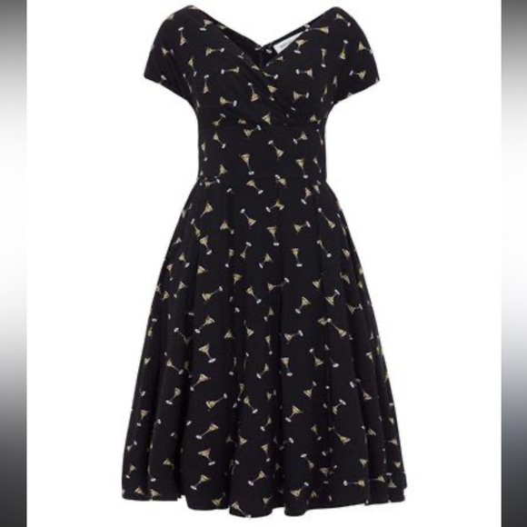 Emily and Fin Gabriella Manhattan Martini Print Dress Black UK 14 US 10 R - Picture 1 of 8